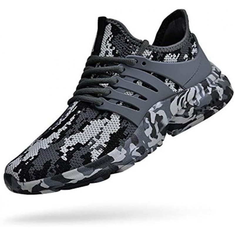 Feetmat Men's Non Slip Gym Sneakers Lightweight Breathable Athletic Running Walking Tennis Shoes Camouflage Grey