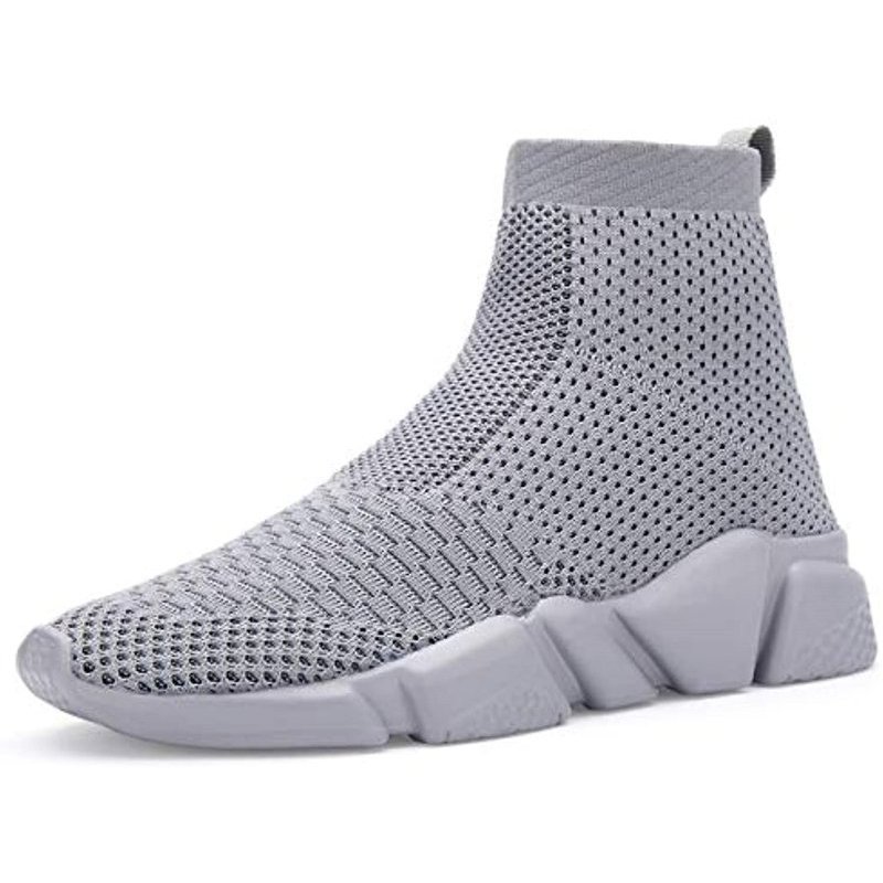Santiro Men's Running Shoes Breathable Knit Slip On Sneakers Lightweight Athletic Shoes Casual Sports Shoes High Top All Grey